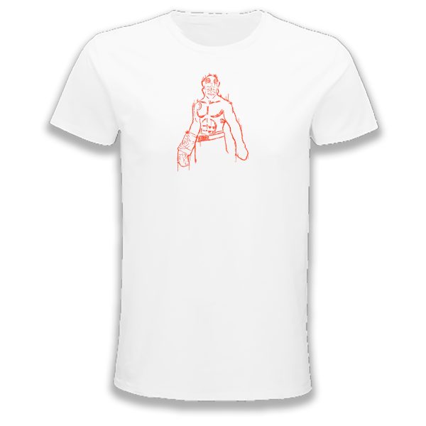 Camiseta impresa con diseño artístico en color rosa, inspirada en la cultura pop.